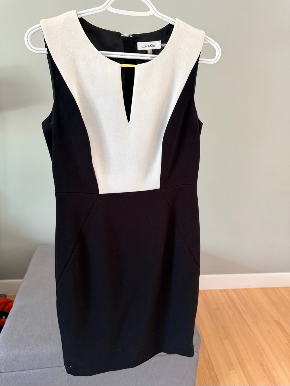 Calvin Klein Black and White Sleeveless Midi Sheath Dress